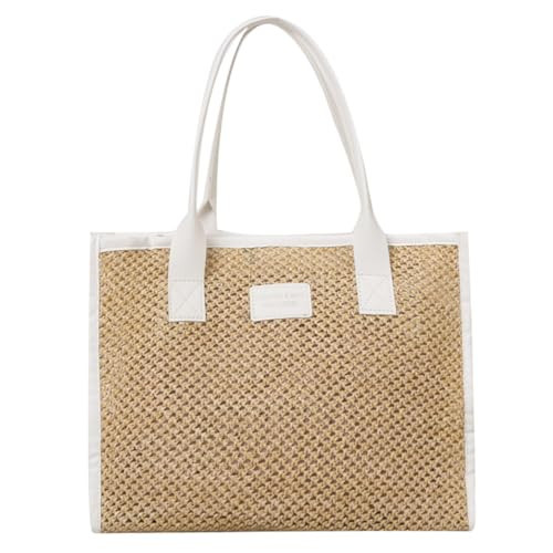 Beach Bag Woven Casual Tote Bags Shoulder Bag Small Beach Straw Bag For Women Beach Bags For Vacation (White) | Amazon (US)