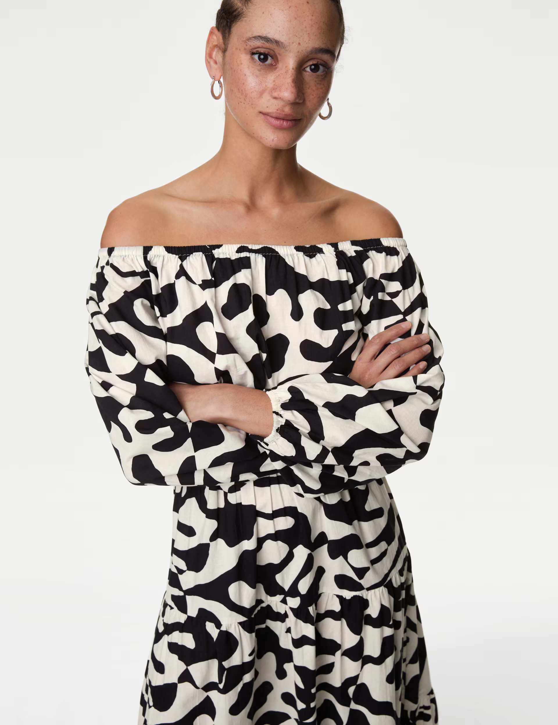 Pure Cotton Printed Bardot Midaxi Beach Dress | Marks & Spencer (UK)