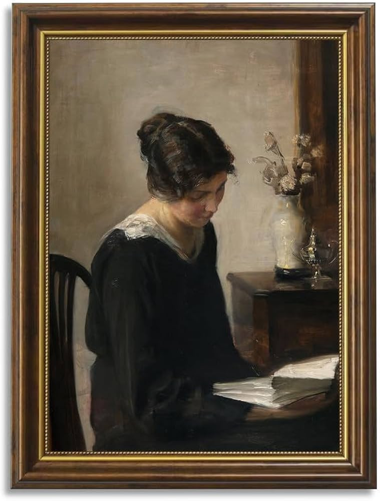 Qizee Vintage Wall Art Decor The Lady in Black is Reading Indoors Framed Canvas Wall Art Home Dec... | Amazon (US)