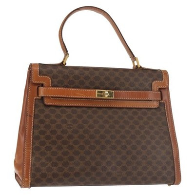 CELINE Macadam Canvas Hand Bag PVC Leather Brown Gold Auth 144937 | eBay US