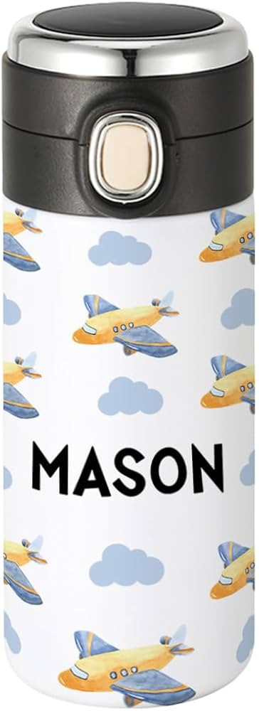 Andaz Press Personalized Kids Tumbler Airplanes Stainless Steel Water Bottle with Leakproof Flip ... | Amazon (US)