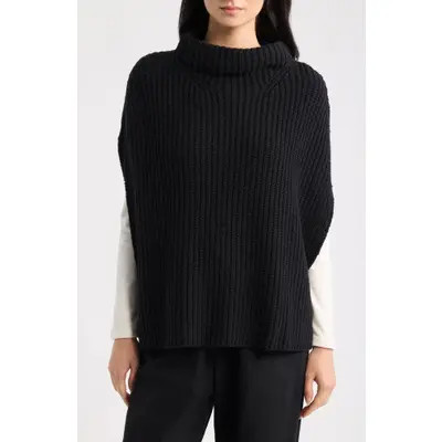 Eileen Fisher Cotton Blend Rib Poncho in Black at Nordstrom | Nordstrom