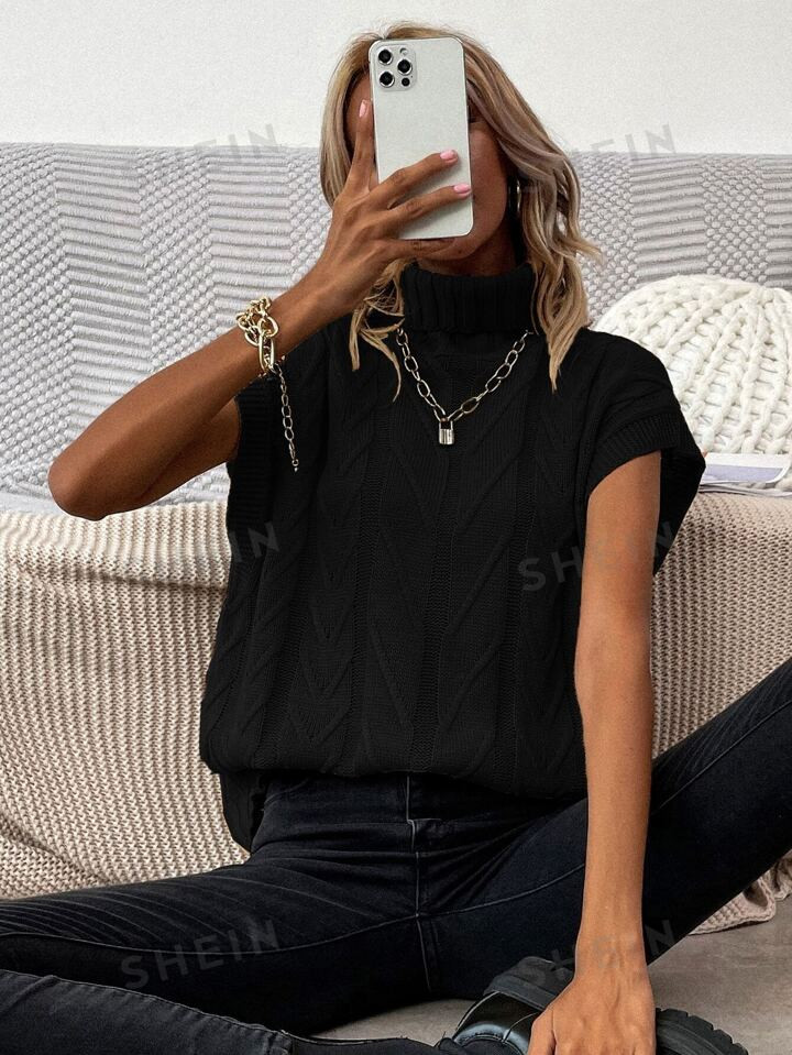 SHEIN Frenchy Solid Turtleneck Knit Top | SHEIN