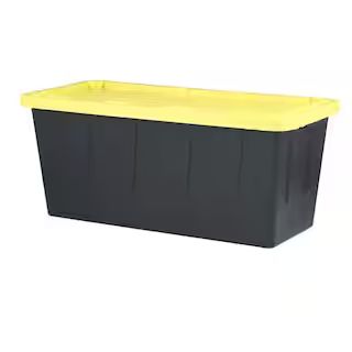 55 Gal. Tough Storage Tote in Black with Yellow Lid | The Home Depot