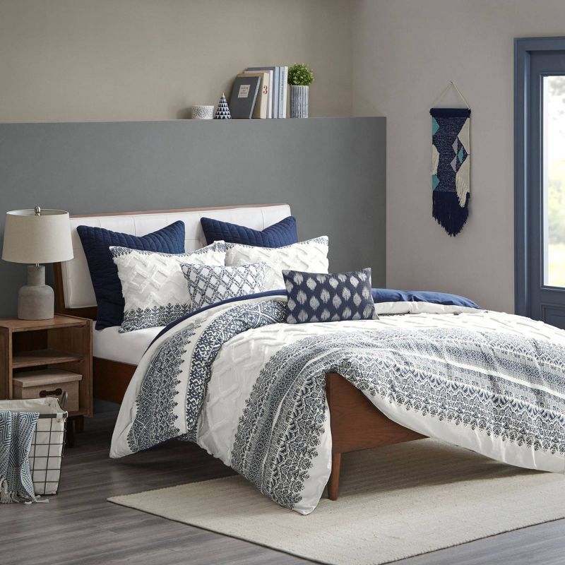 3pc Mila Cotton Duvet Cover Set with Chenille Tufting - Ink+Ivy | Target