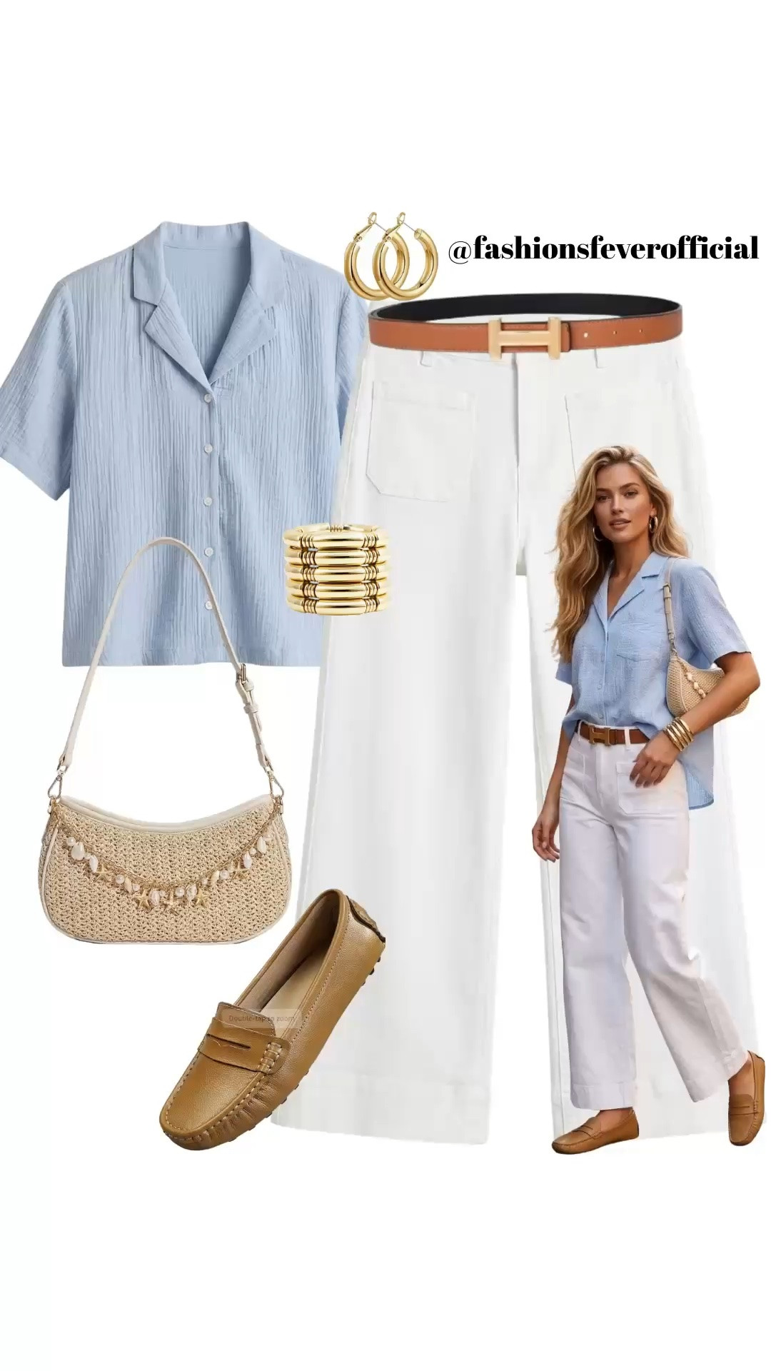 Summer Outfits! Chic & Effortless Coastal Casual Look for Spring and Summer
Step out in style with this sophisticated yet achievable outfit uniform, perfect for warm-weather styling.
 The Top: Lightweight light blue crinkle cotton button-down shirt styled with a classic French tuck.
 The Bottoms: Crisp white wide-leg cropped jeans featuring retro patch pockets.
 The Accessories: Elevated with a tan leather belt featuring a gold buckle, matching tan driving loafers, chunky gold hoop earrings, and stacked gold bracelets. Finished with a trendy woven straw bag.
Shop the Look: Tap the link to shop this exact outfit formula and recreate this high-end, quiet luxury aesthetic!
Keywords:
#LTKunder100 #LTKstyletip #CoastalGrandmother #QuietLuxury #OldMoneyAesthetic #SpringOutfit #SummerOutfit #WhiteJeans #Loafers #FrenchTuck #CasualChic #EverydayStyle #StreetStyleUSA

#LTKsummer #LTKstyletip #LTKmodest

#LTKTravel