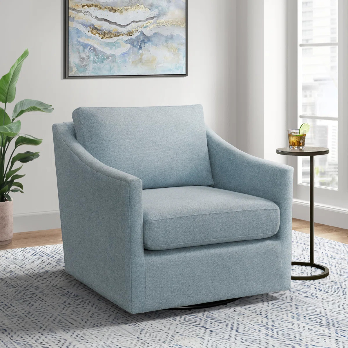 Hannah Swivel Chair in Freya Light Blue | Wayfair North America