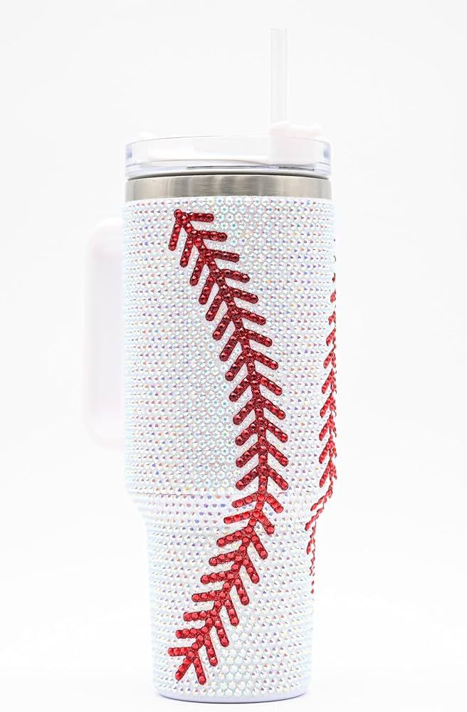 40 Oz Rhinestone Bling Tumbler with Handle and Straw (BASEBALL), Stainless Steel and Double Wall ... | Amazon (US)