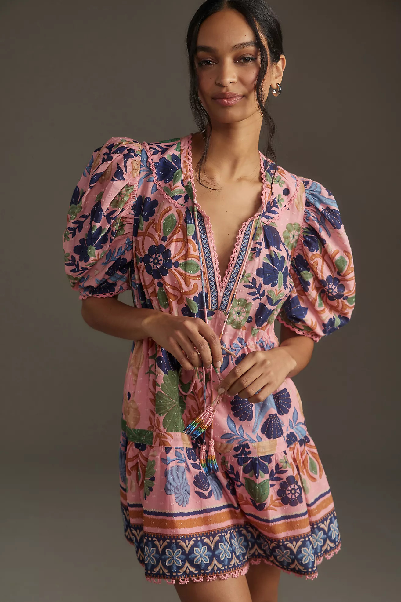 Farm Rio Seashell Tapestry Short-Sleeve Mini Dress | Anthropologie (US)