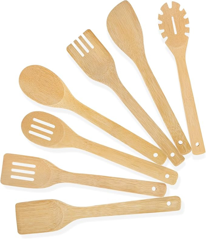 [7-PCS] Wooden Spoons for Cooking is for All Kitchen. Made From Bamboo Wood, Wooden Spatula & Woo... | Amazon (US)