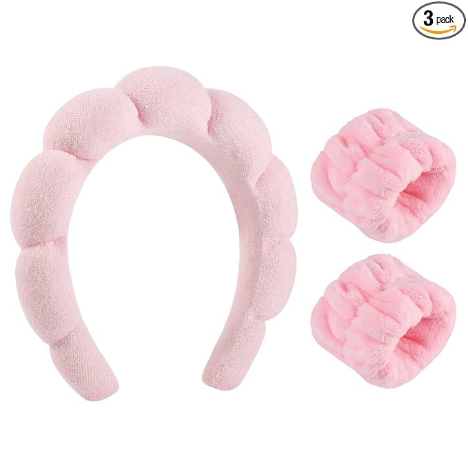 WSICSE Skincare Headbands, Sponge Spa Headband for Women Girl Back to School Pink Gifts Puffy Pad... | Amazon (US)