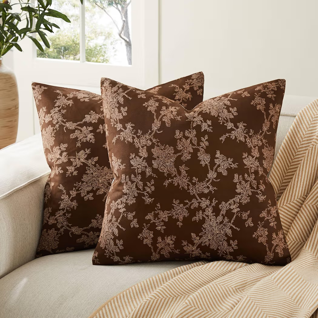 100% Cotton Throw Pillow Covers Set of 2, 22x22 Inch, Background/Brown Cushion Covers
        Fre... | Amazon (US)