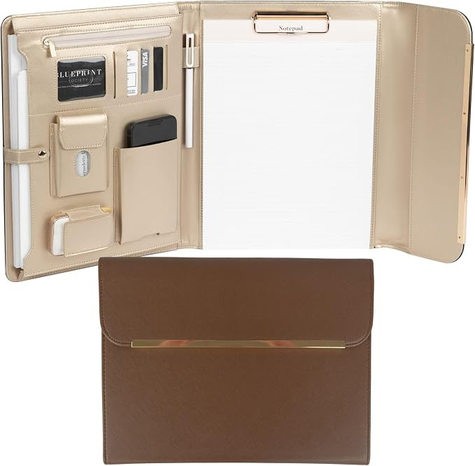 BLU MONACO | Brown Vegan Leather Binder for Women | Magnetic Closure Business Leather Portfolio O... | Amazon (US)