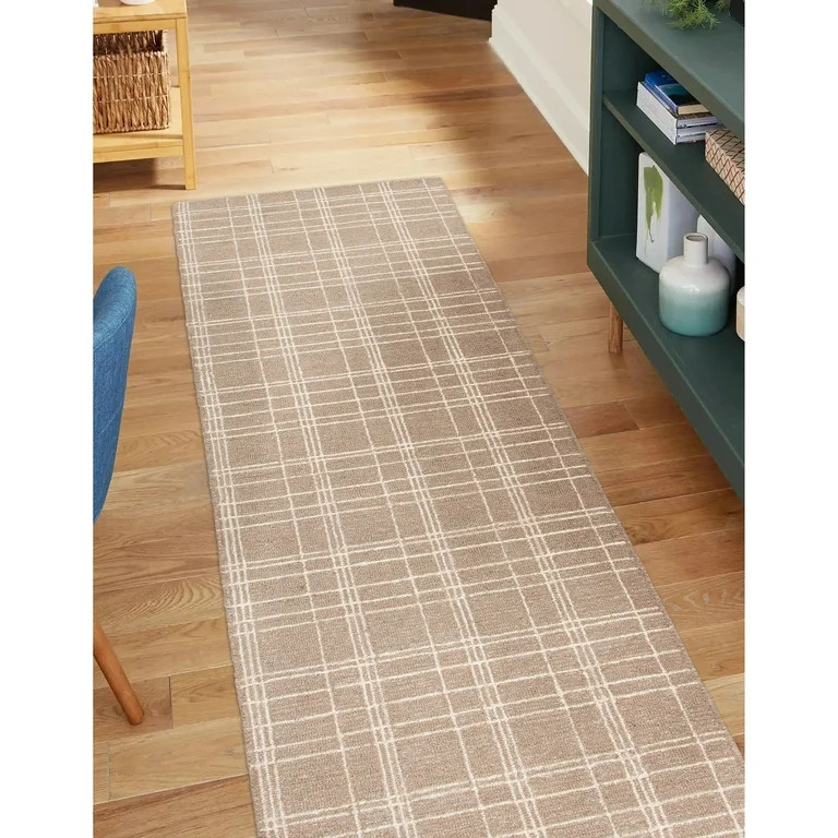 Better Homes & Gardens Beige Plaid Wool Indoor Runner Rug, 2'6"x7' | Walmart (US)