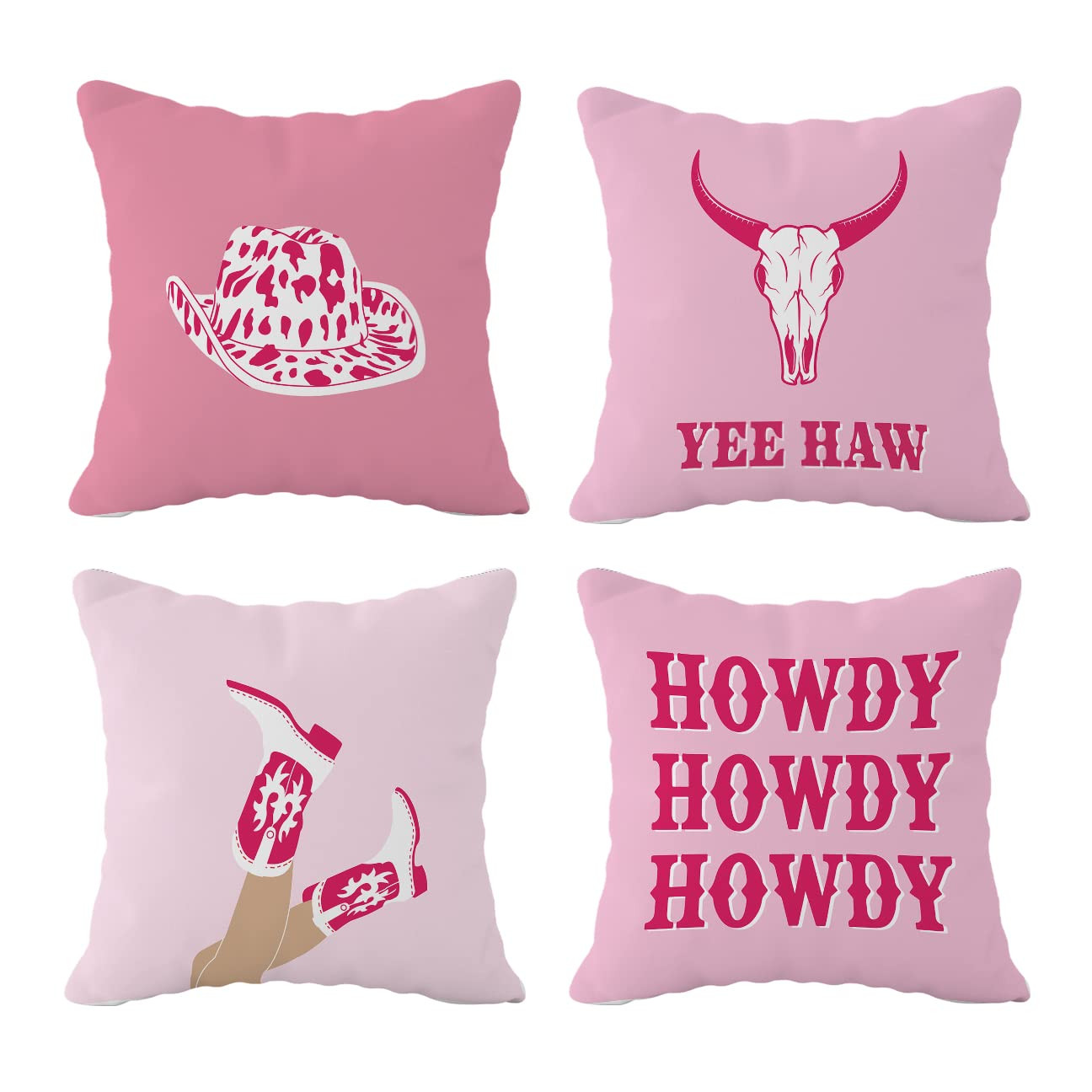 FULSOE Hot Pink Preppy Howdy Wild Western Cowgirl Boots Hat Cow Skull Throw Pillow Case Cover 18"x18 | Amazon (US)