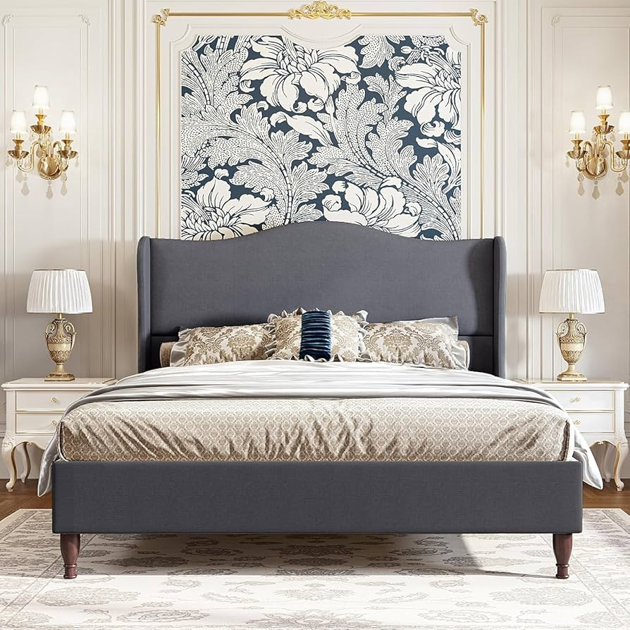 koorlian King Size Upholstered Bed Frame with 51'' Tall Headboard, Grey | Amazon (US)