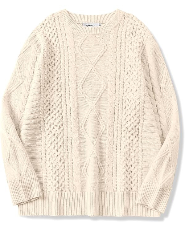 ANRABESS Sweaters for Women Oversized Cable Knit Fall Long Sleeve Crewneck Casual Pullover Sweate... | Amazon (US)