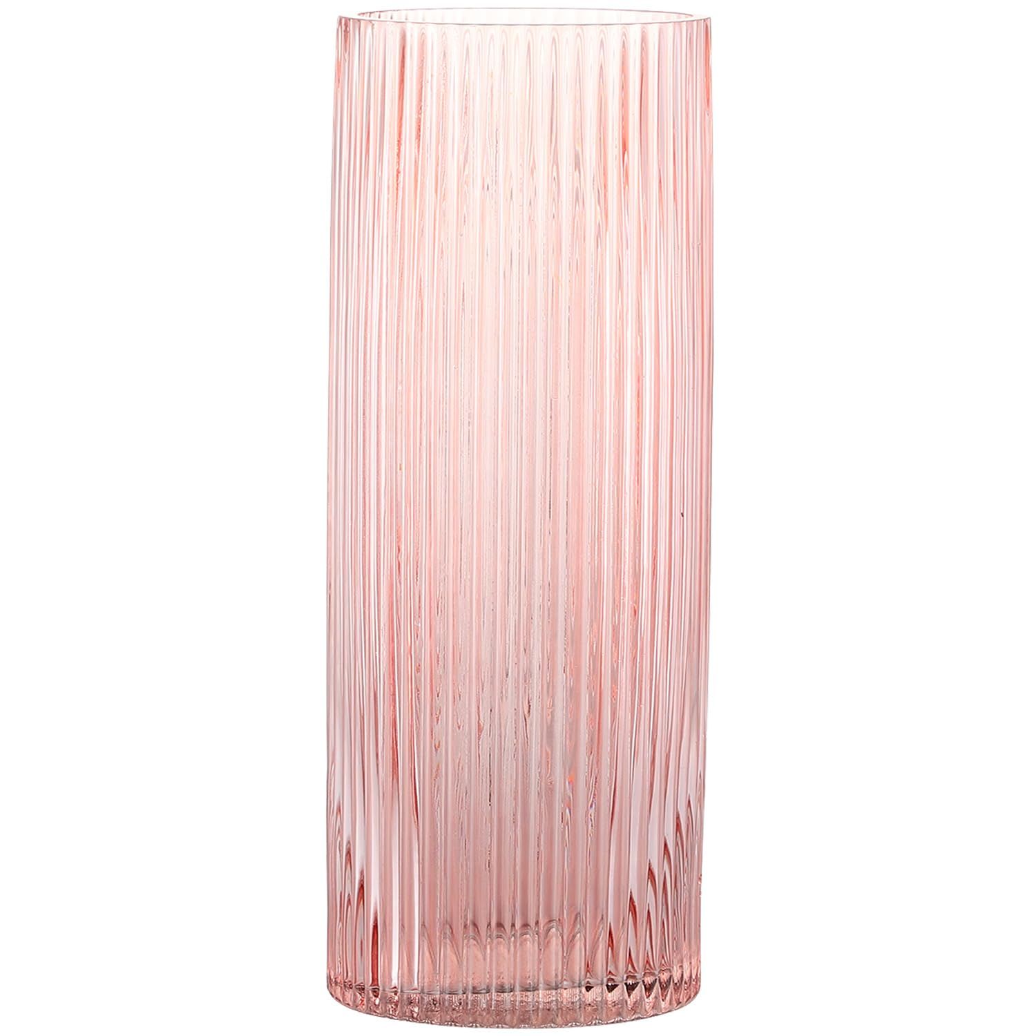 Pink Glass Vase, Glass Flower Vase, Ribbed Glass Vase, Pink Vase, Tall Cylinder Glass Vase for Centerpieces, Living Room, Bedroom, Dining Table, Office, Wedding, Bookshelf Decoration, 12 Inches | Amazon (US)