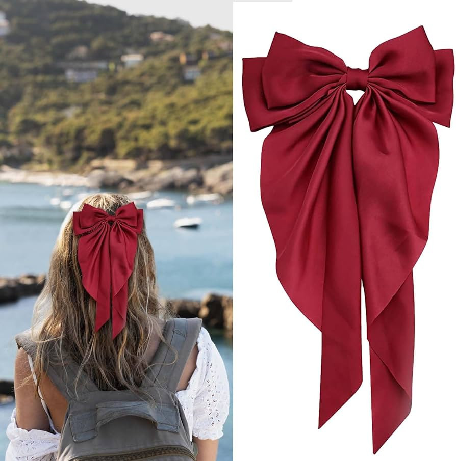 Red Hair Bow Hair Clip, Hair Bows for Women Big Bowknot Hairpin French Hair Clips with Long Ribbo... | Amazon (UK)