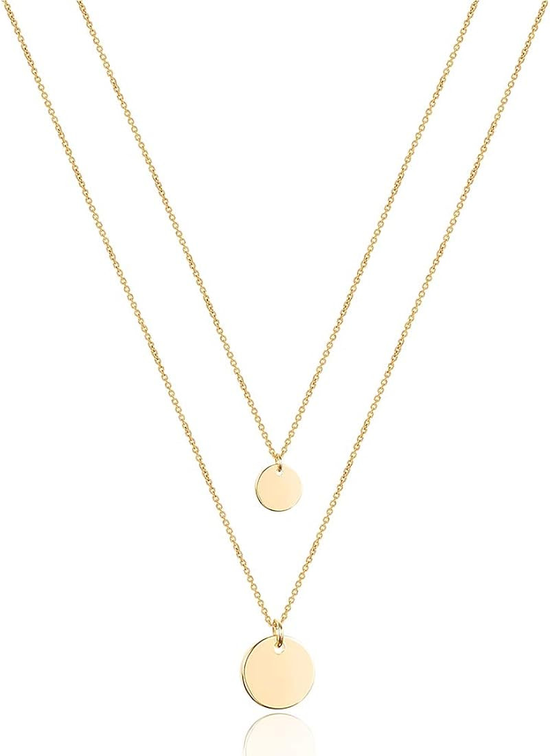 Turandoss Dainty Layered Choker Necklace, Handmade 14K Gold Plated Y Pendant Necklace Multilayer Bar | Amazon (US)