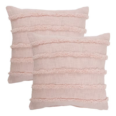 HomeRoots Set of Two Pink Ribbed Cotton Throw Pillows With Fringe | Target