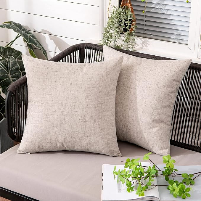MIULEE Pack of 2 Outdoor Throw Pillow Covers Waterproof Decorative Soft Pillowcases Linen Farmhou... | Amazon (US)