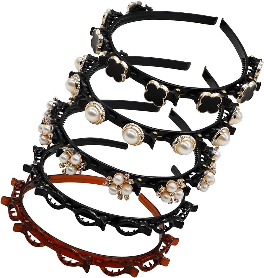 IBEQUEM 5Pcs Double Bangs Hairstyle Hairpin, Double Layer Twist Plait with Rhinestone, Korean Bra... | Amazon (US)