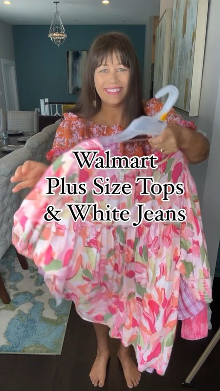 Three cute tops and white pull on jeans from Terra and Sky at Walmart. Summer plus size outfit. 

#plustops
#plussizeoutfits

#LTKplussize #LTKfindsunder50