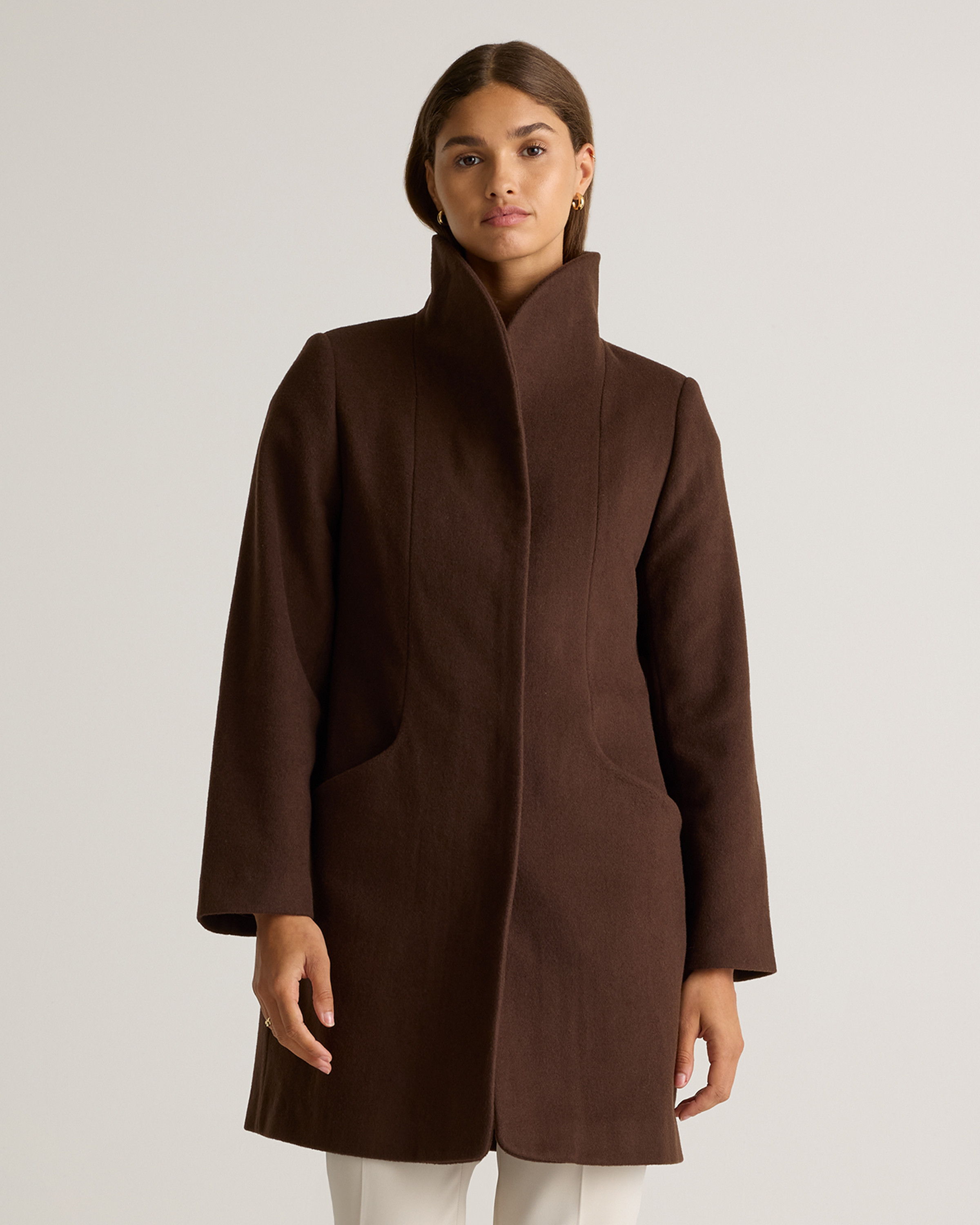 Quince | Women's Italian Wool Cocoon Coat in Dark Chocolate, Size XS, Wool/Nylon | Quince