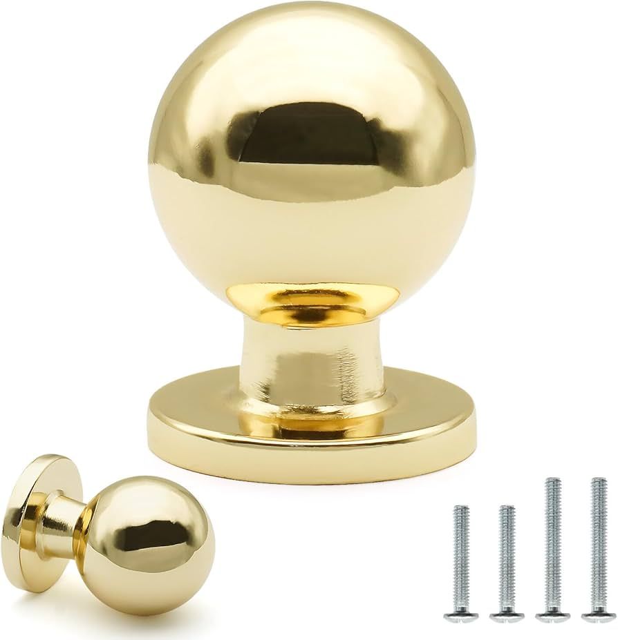 FURFITT 10 Pack Polished Brass Ball Cabinet Knobs 1 Inch/25mm Diameter Shiny Gold Soild Zinc Allo... | Amazon (US)