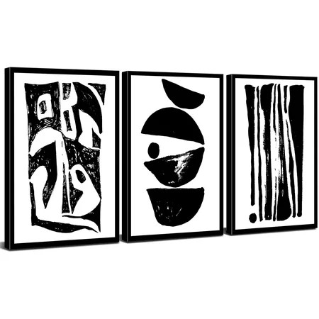Abstract Wall Art Black and White Canvas Wall Decor 3 Pieces Boho Minimalist Brushstroke Geometric L | Walmart (US)