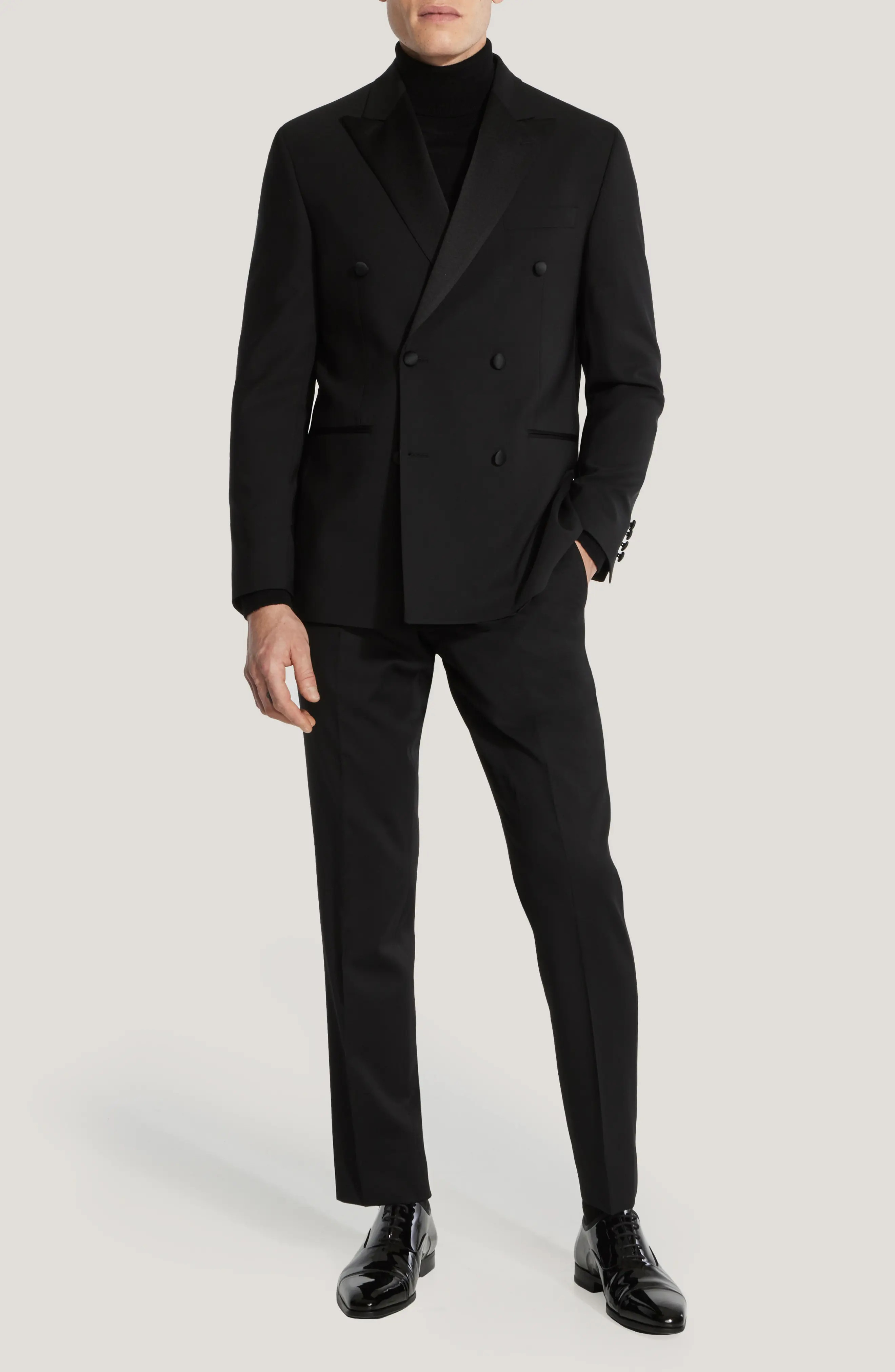 Jack Victor Eden Double Breasted Black Wool Tuxedo at Nordstrom, Size 48 Regular | Nordstrom