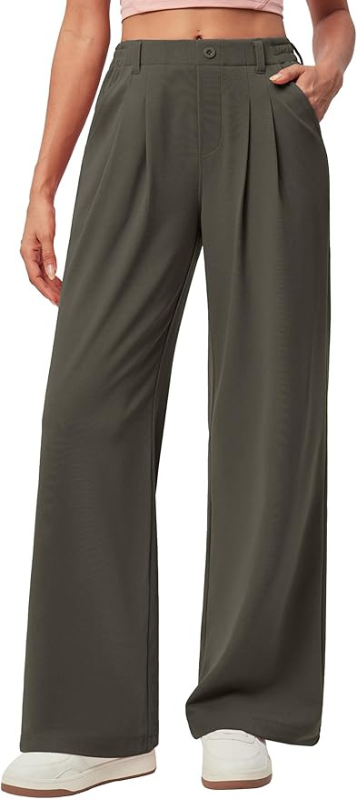 IUGA Wide Leg Pants Woman Pull on Stretchy Work Dress Pants High Waisted Business Casual Trousers... | Amazon (US)