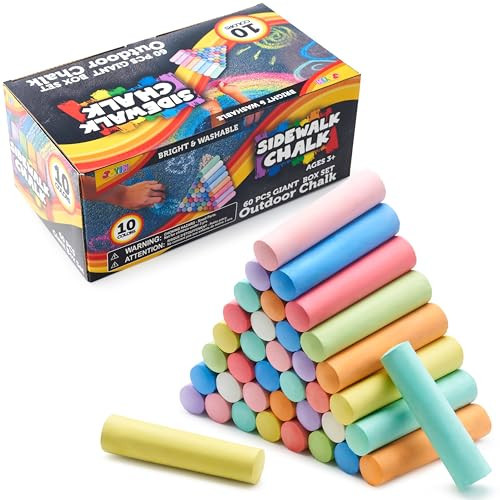JOYIN 60 PCS Sidewalk Chalk Set (10 colors), Non-Toxic Washable Outdoor Jumbo Chalk Set for Painting on Chalkboard, Art Play and Playground Toy | Amazon (US)