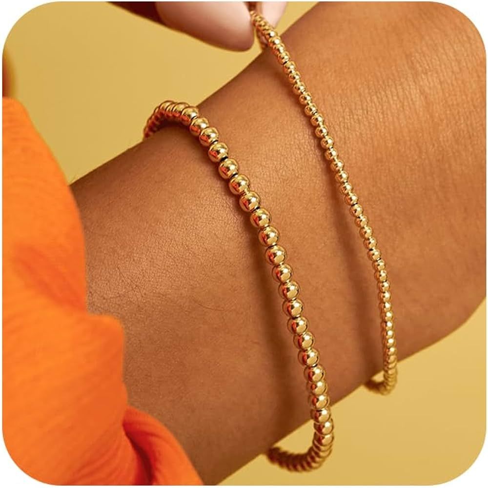 MBW Gold Bracelets for Women, Dainty 14K Gold Plated Bracelet Stack Gold Beaded Bracelet Set Wate... | Amazon (US)