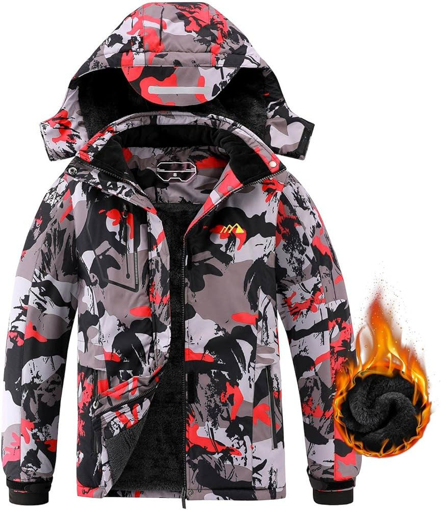 COOKFIP Kid's Ski Jacket Waterproof Boy's and Girl's Warm Fleece Winter Jacket Windproof Hooded S... | Amazon (US)