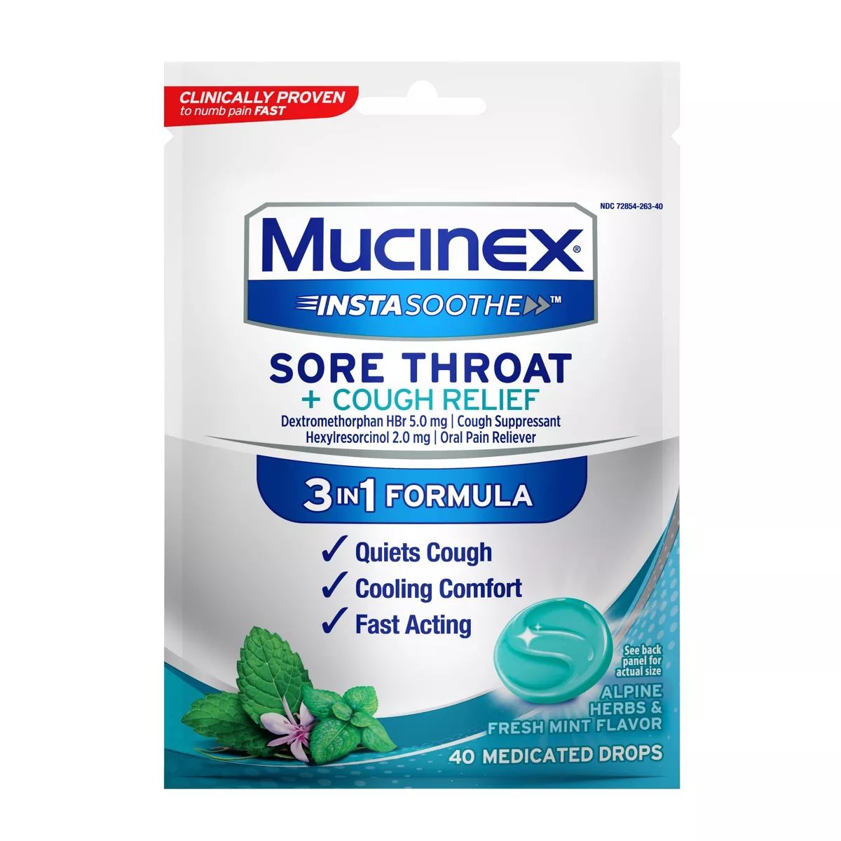 Mucinex Instasoothe Sore Throat & Cough Drops - Alpine Herb & Fresh Mint - 40ct | Target