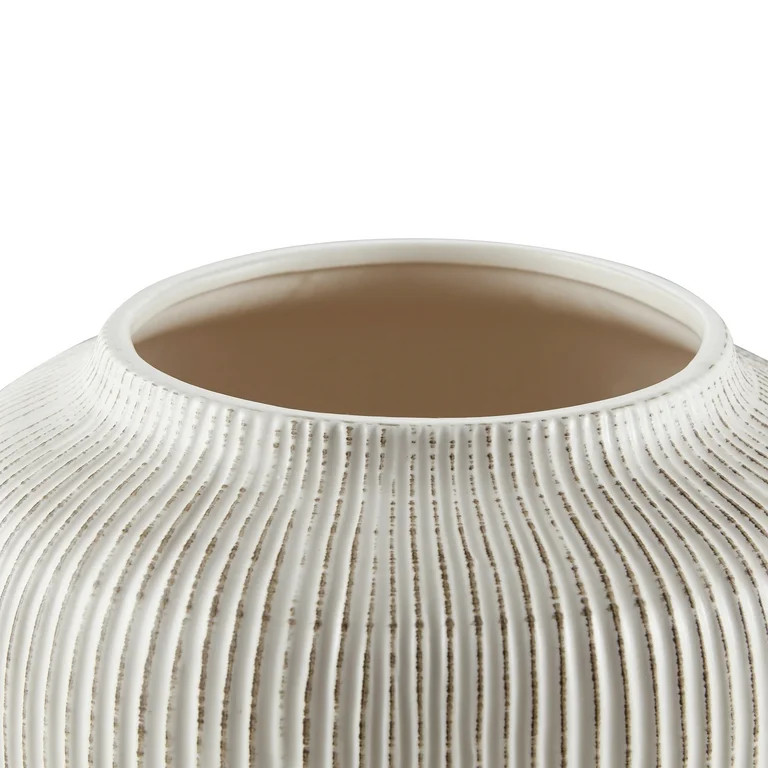My Texas House 5" White Distressed Stripe Round Stoneware Vase - Walmart.com | Walmart (US)