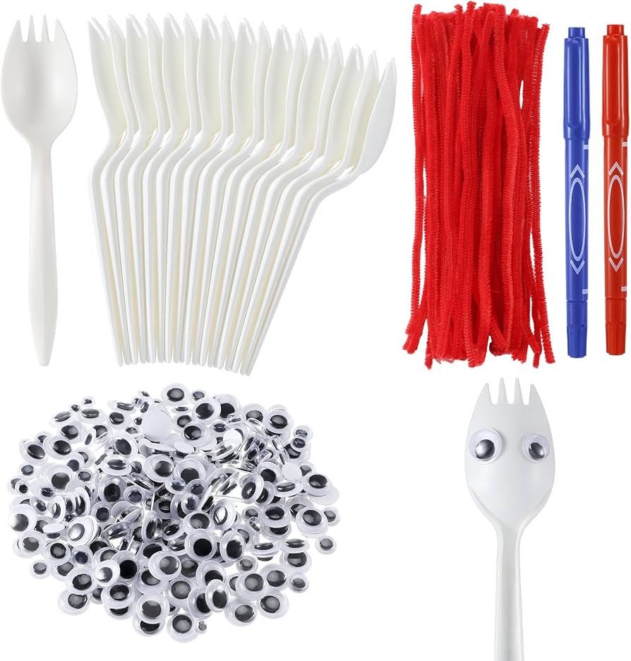 Relaxgiant 50 Set Fork Craft Kit DIY Disposable Creativity Sporks Red Pipe Cleaners Self Adhesive... | Amazon (US)