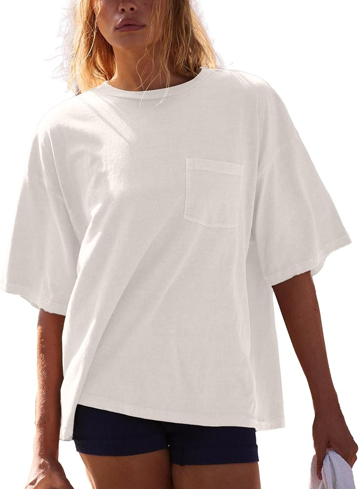 3 Pack Womens Oversized Workout Tops Vintage Short Sleeve Shirts Wash Solid Basic Tee Athletic To... | Amazon (US)