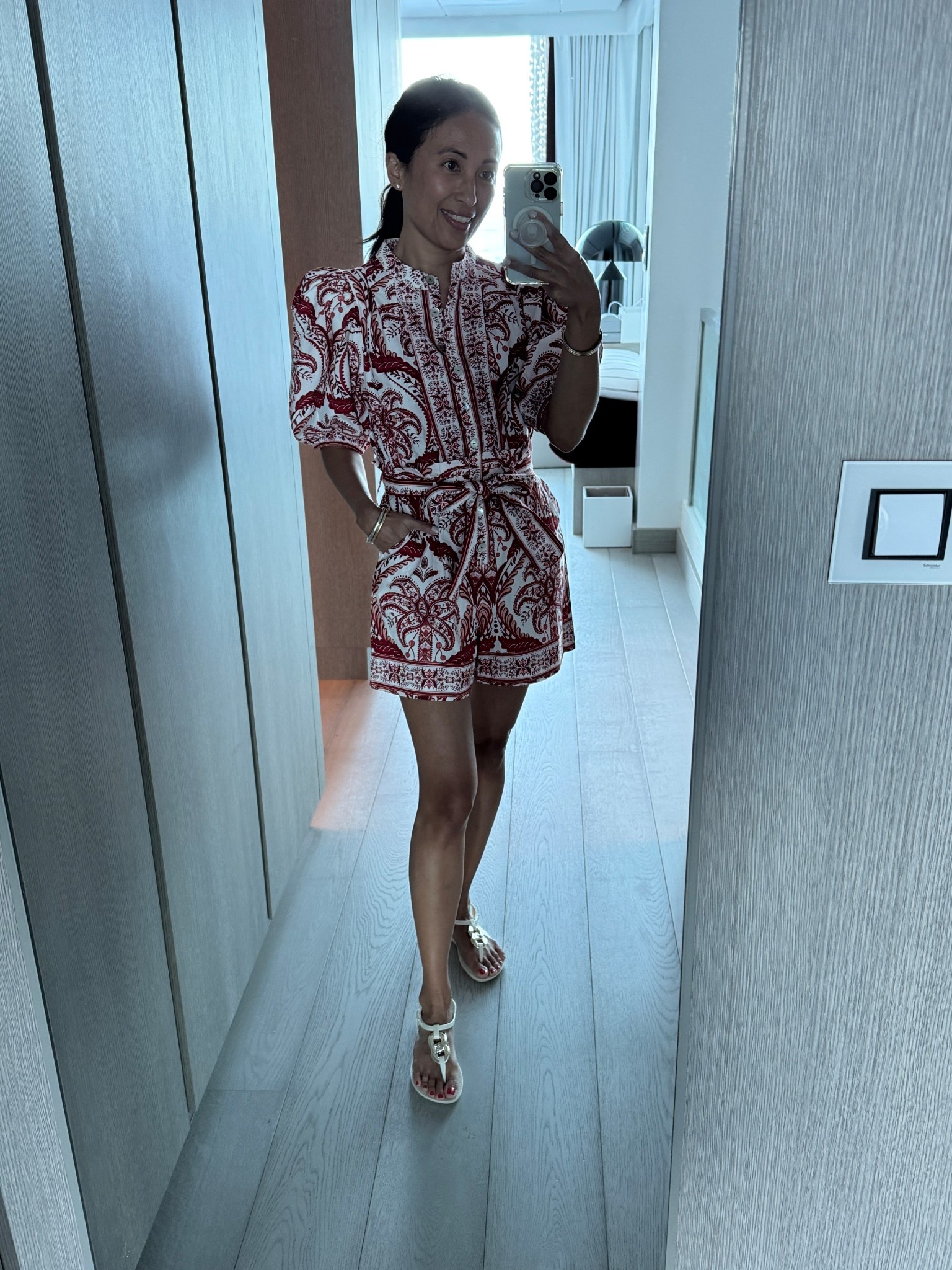 Dinner outfit. Vacation outfit. Cruise outfit. Resort wear. Resort outfit  
Romper- I sized up. Gorgeous print, good quality and material. 
T-strap sandals  

#LTKOver40 #LTKTravel #LTKStyleTip