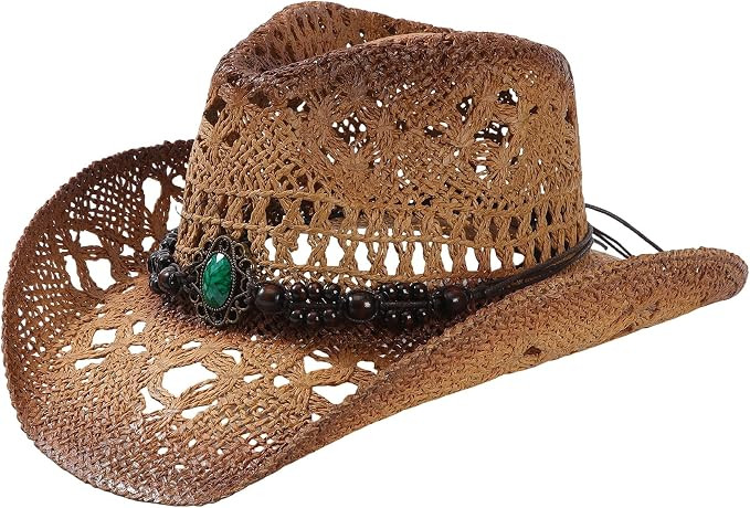 WOOH Cowboy Hats for Women and Men, Straw Cowgirl Hat with Wide Brim, Shapeable Brim and Adjustab... | Amazon (US)