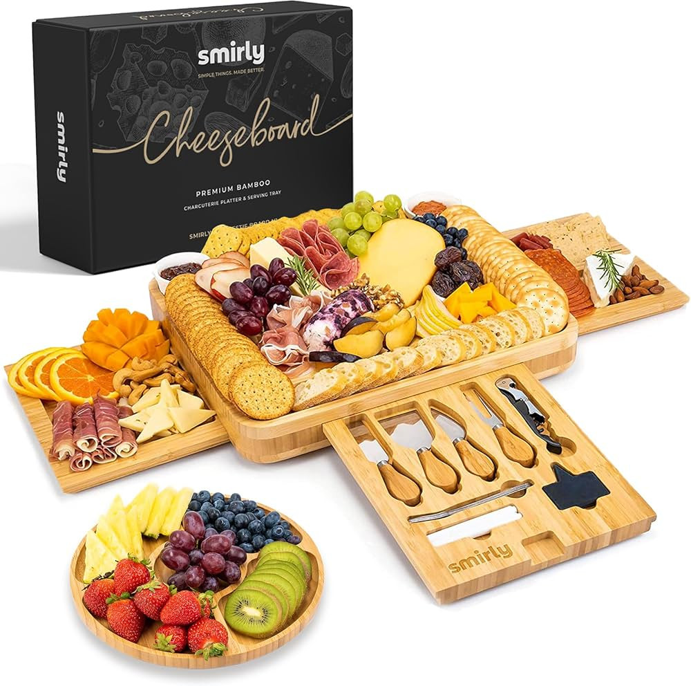 SMIRLY Charcuterie Boards Gift Set: Large Charcuterie Board Set, Bamboo Cheese Board Set - Unique... | Amazon (US)