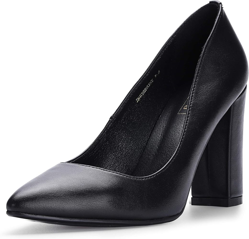 IDIFU Women's IN4 Chunky-HI Block High Heels Closed Pointed Toe Pumps Dress Office Shoes for Women | Amazon (US)