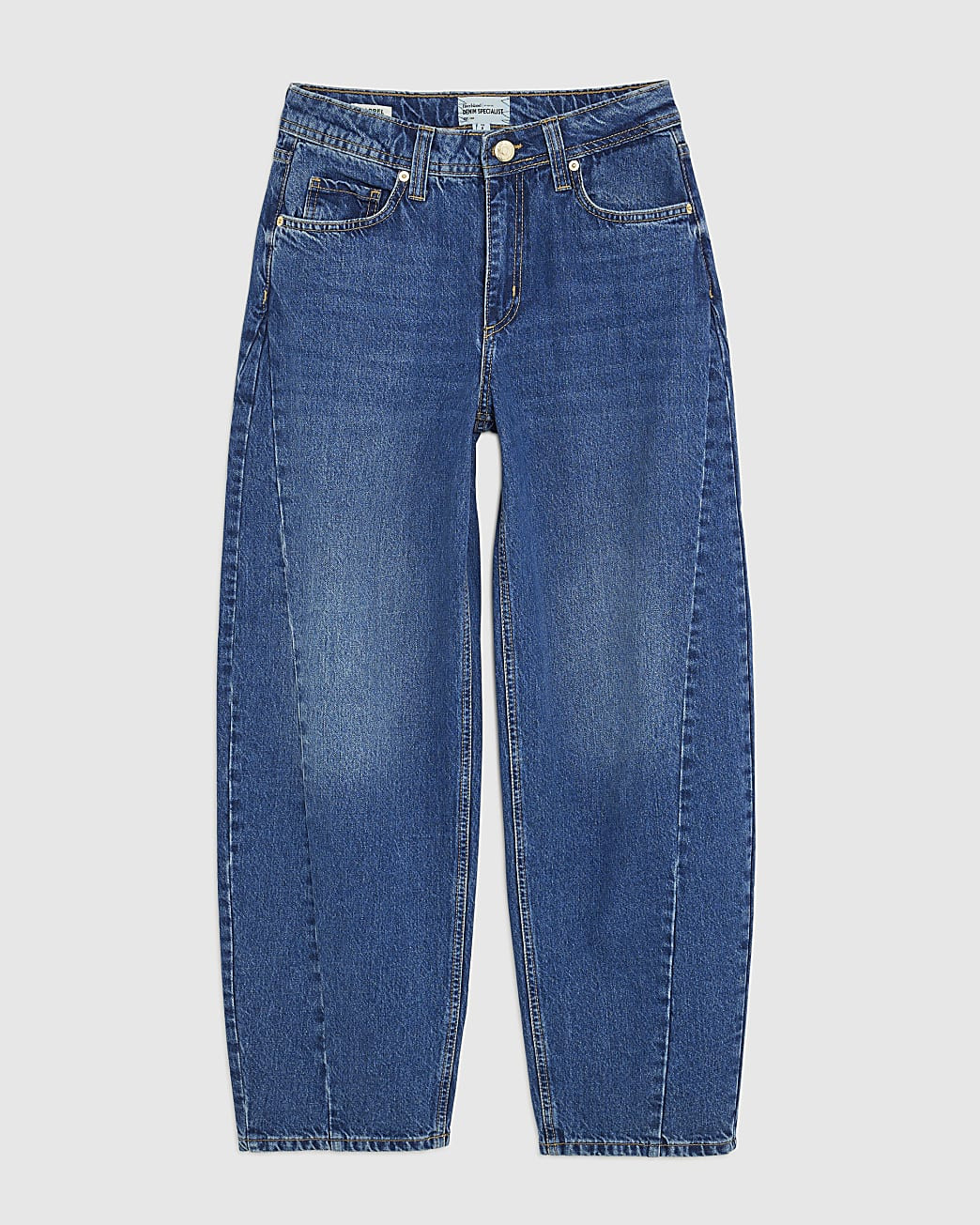 Blue Mid Rise Seamed Barrel Leg Jeans | River Island UK & IE