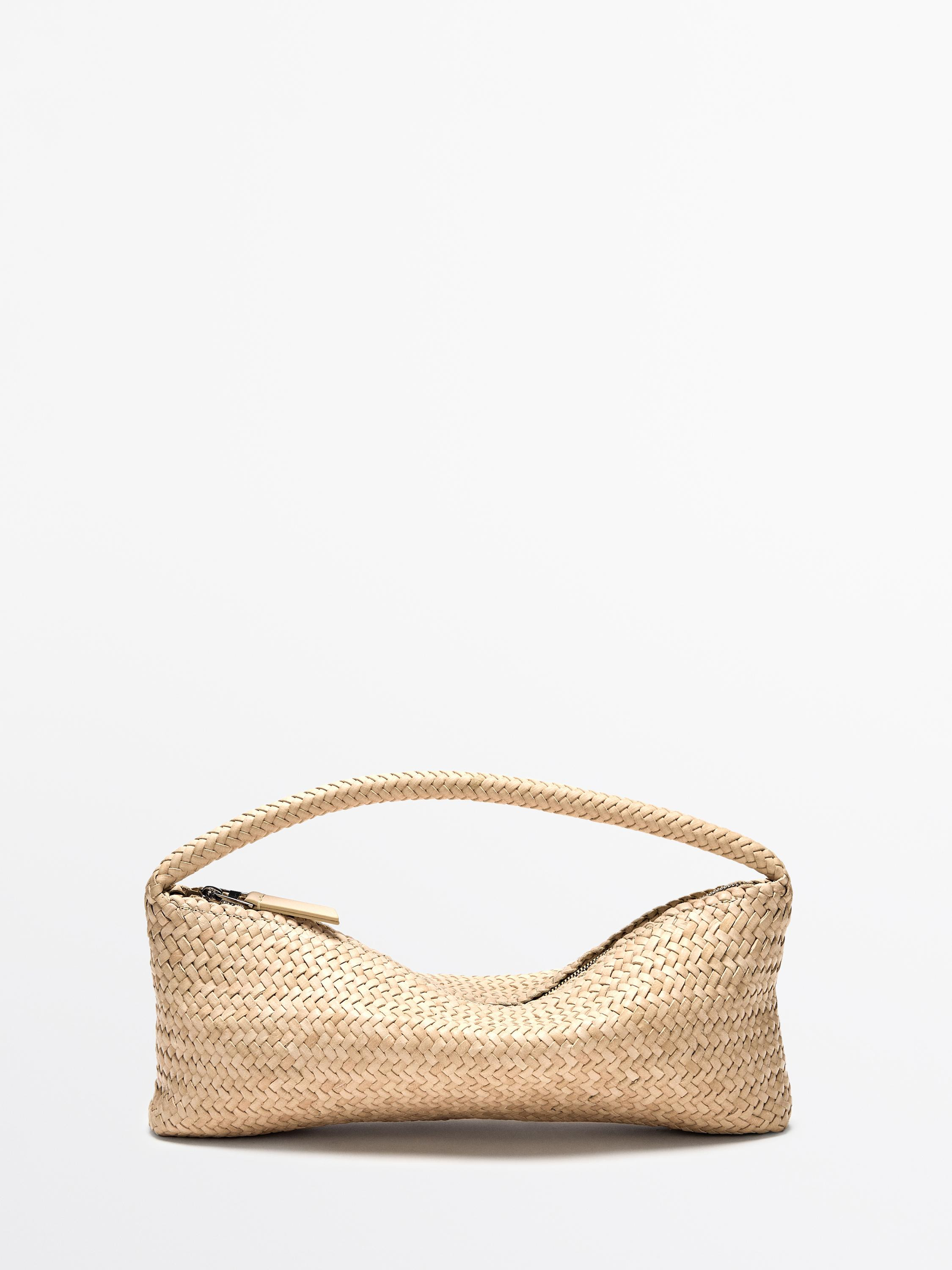 Nappa leather woven croissant bag | Massimo Dutti UK