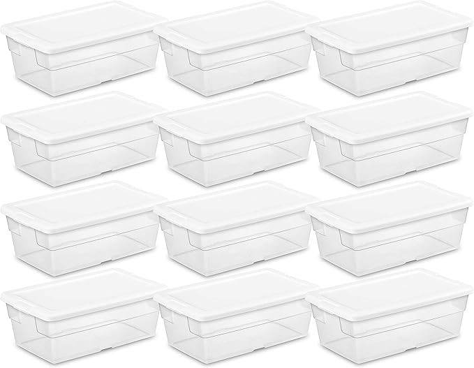 Sterilite 16428012 6 Quart/5.7 Liter Storage Box, White Lid with Clear Base (Pack of 12) | Amazon (US)