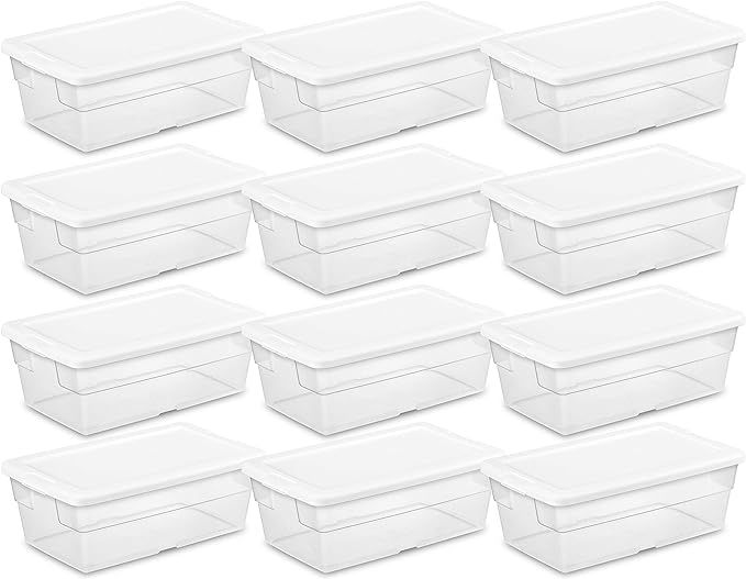 Sterilite 16428012 6 Quart/5.7 Liter Storage Box, White Lid with Clear Base (Pack of 12) | Amazon (US)