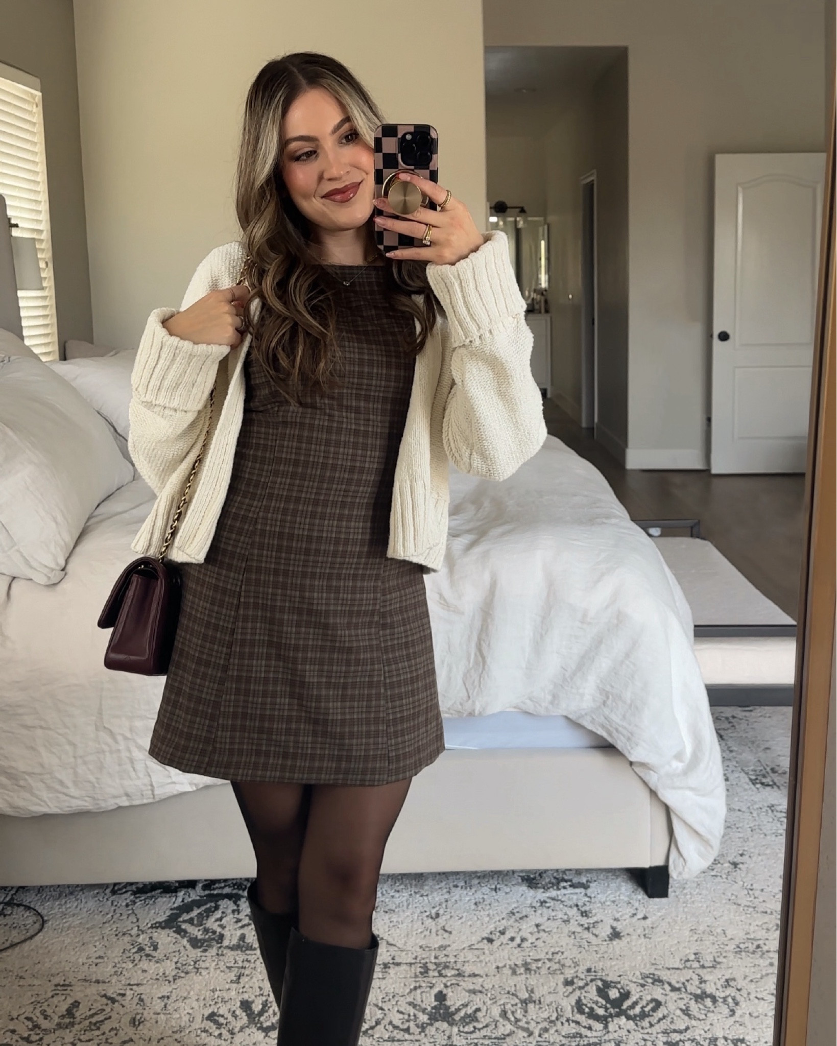 Winter plaid dress and boots outfit🤎🖤 Purse 🔗 is on my IG stories from December highlight

#LTKSeasonal #LTKHoliday #LTKSaleAlert