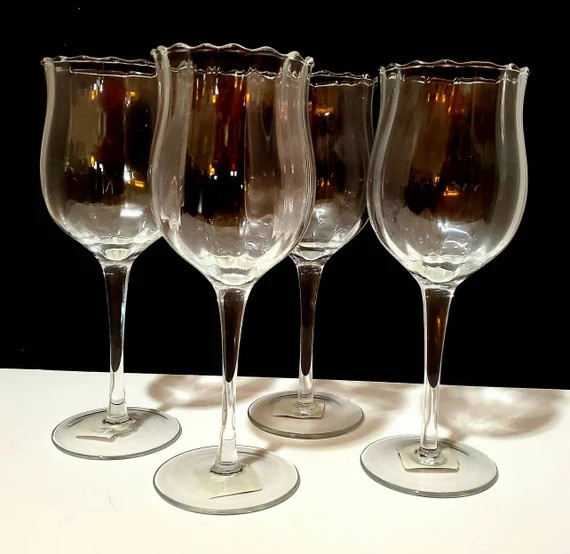 Vintage Scalloped Tulip Wine Glass - Set of 4 | Etsy (US)